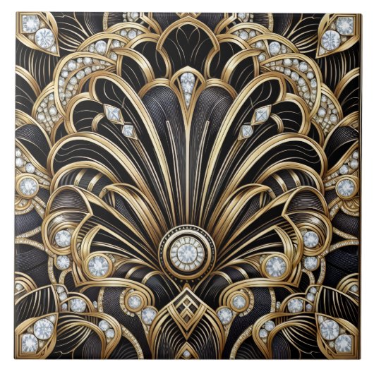 Luxury Black & Gold Art Deco Ceramic Tile  タイル (正面)