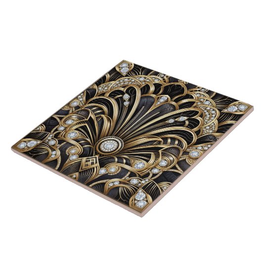 Luxury Black & Gold Art Deco Ceramic Tile  タイル (側面)