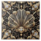 Luxury Black & Gold Art Deco Ceramic Tile  タイル (正面)