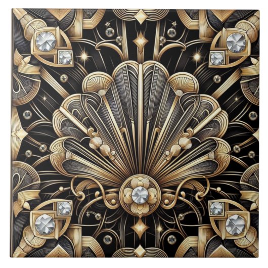Luxury Black & Gold Art Deco Ceramic Tile  タイル (正面)