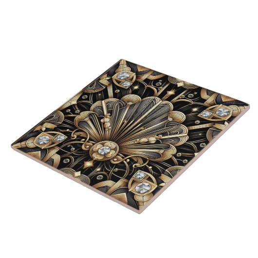 Luxury Black & Gold Art Deco Ceramic Tile  タイル (側面)