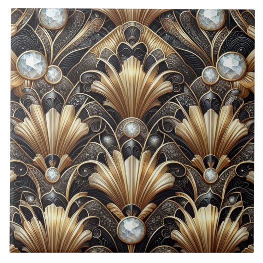 Luxury Black & Gold Art Deco Ceramic Tile  タイル (正面)