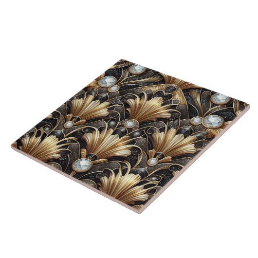 Luxury Black & Gold Art Deco Ceramic Tile  タイル (側面)