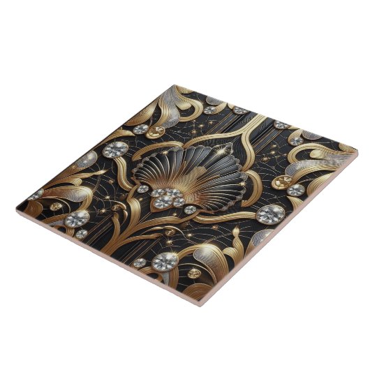 Luxury Black & Gold Art Deco Ceramic Tile  タイル (側面)