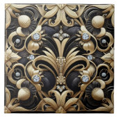 Luxury Black & Gold Art Deco Ceramic Tile  タイル (正面)