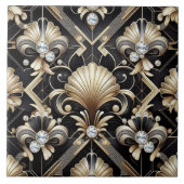 Luxury Black & Gold Art Deco Ceramic Tile  タイル (正面)