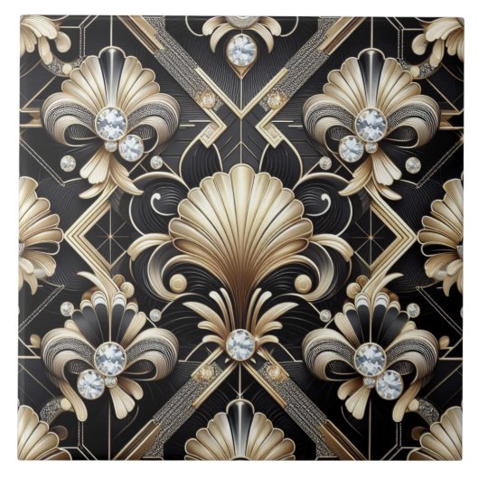 Luxury Black & Gold Art Deco Ceramic Tile  タイル (正面)