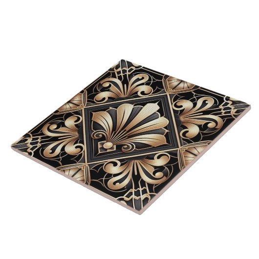 Luxury Black & Gold Art Deco Ceramic Tile  タイル (側面)