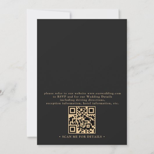Luxury Black & Gold Art Deco QR Code Wedding 招待状 (裏面)