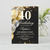 Luxury Black Gold Balloon Glitter Any Age Birthday 招待状 (スタンド正面)