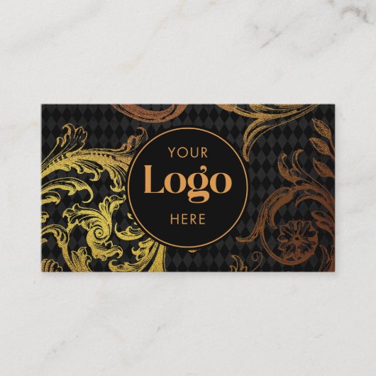 Luxury Black & Gold Baroque Custom Logo QR Code 名刺 (正面)