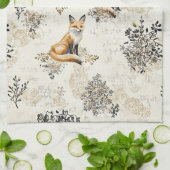 Luxury Black & Gold Botanical Fox Art (1) キッチンタオル (折り畳み)