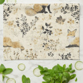 Luxury Black & Gold Botanical Fox Art (2) キッチンタオル (折り畳み)