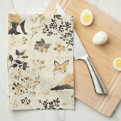 Luxury Black & Gold Botanical Fox Art (2) キッチンタオル (四つ折り)