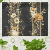 Luxury Black & Gold Botanical Fox Pattern (2) キッチンタオル (折り畳み)