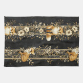 Luxury Black & Gold Botanical Fox Pattern (2) キッチンタオル (横)