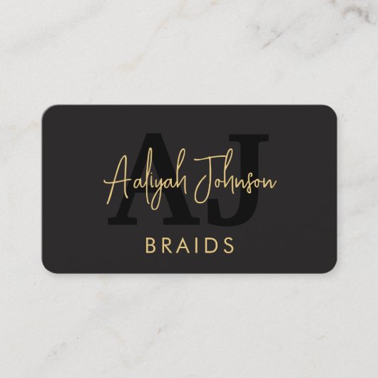 Luxury Black Gold Braids Hair Stylist 名刺 (正面)