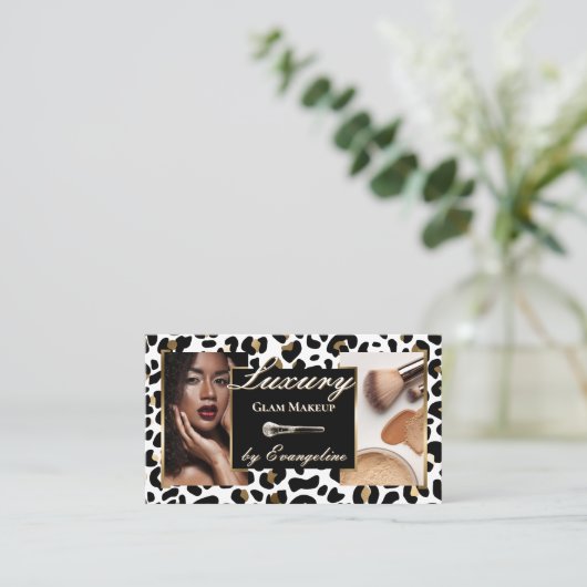 Luxury Black Gold Cheetah Leopard Print Makeup 名刺 (スタンド正面)