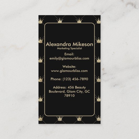 Luxury Black Gold Crown Pattern Elegant 名刺 (裏面)