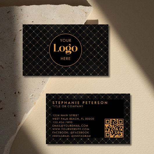 Luxury Black & Gold Custom Company Logo QR Code 名刺