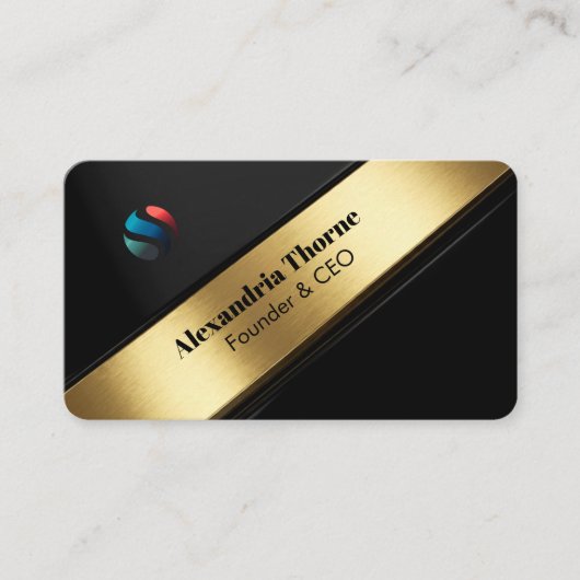 Luxury Black & Gold Diagonal Stripe 名刺 (正面)