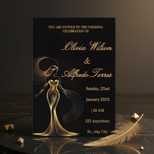 Luxury Black & Gold Elegant Wedding Invitation エンクロージャーカード