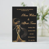 Luxury Black & Gold Elegant Wedding Invitation エンクロージャーカード (スタンド正面)