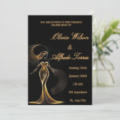 Luxury Black & Gold Elegant Wedding Invitation 招待状 (スタンド正面)