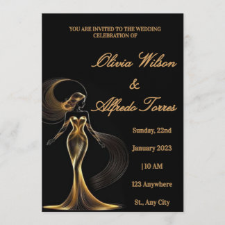 Luxury Black & Gold Elegant Wedding Invitation 招待状