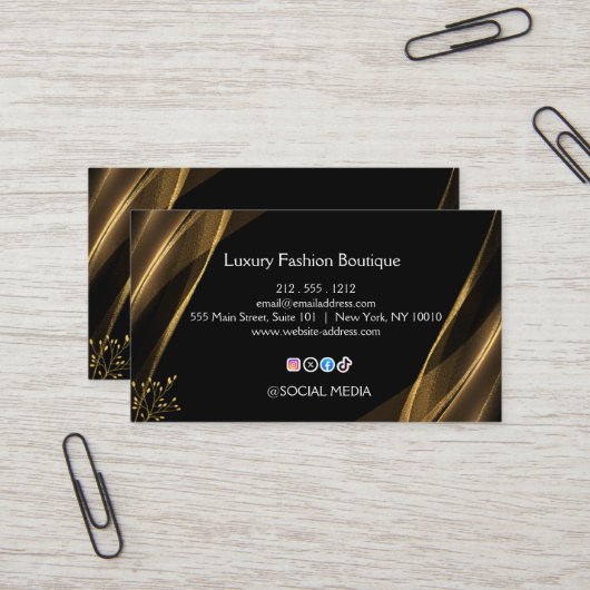 Luxury Black Gold Fashion Boutique Business Card 名刺 (正面/裏面インサイチュ)