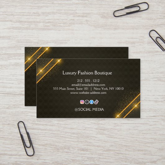 Luxury Black Gold Fashion Boutique Business Card 名刺 (正面/裏面インサイチュ)