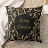 Luxury Black Gold Flowers Pattern, Merry Christmas クッション (ブランケット)