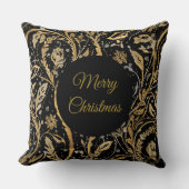 Luxury Black Gold Flowers Pattern, Merry Christmas クッション (正面)
