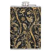 Luxury Black Gold Flowers Pattern, Merry Christmas フラスク (裏面)