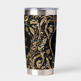 Luxury Black Gold Flowers Pattern, Merry Christmas 保温保冷タンブラー