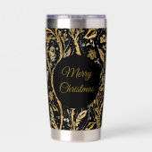 Luxury Black Gold Flowers Pattern, Merry Christmas 保温保冷タンブラー (背面)