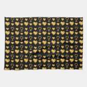 Luxury Black Gold Foil Hearts  キッチンタオル (横)