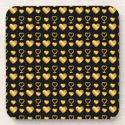 Luxury Black Gold Foil Hearts  コースター (正面)