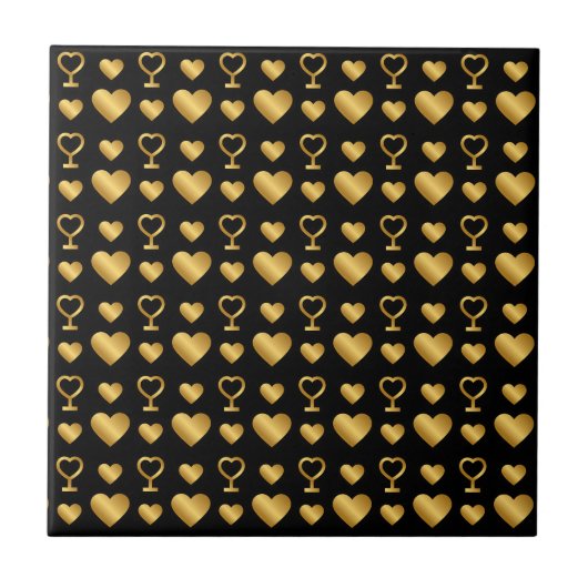 Luxury Black Gold Foil Hearts  タイル (正面)
