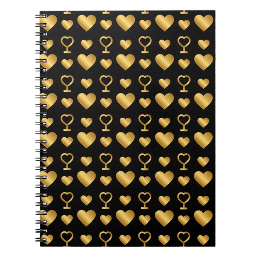 Luxury  Black Gold Foil Hearts  ノートブック (正面)