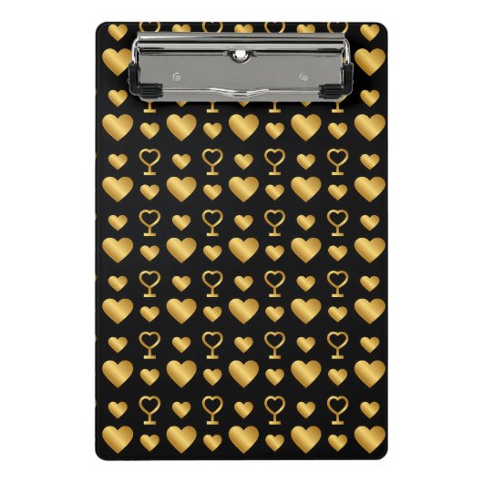 Luxury  Black Gold Foil Hearts  ミニクリップボード (正面)