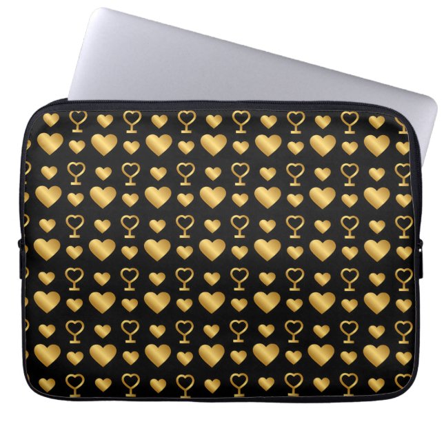 Luxury  Black Gold Foil Hearts  ラップトップスリーブ (正面)