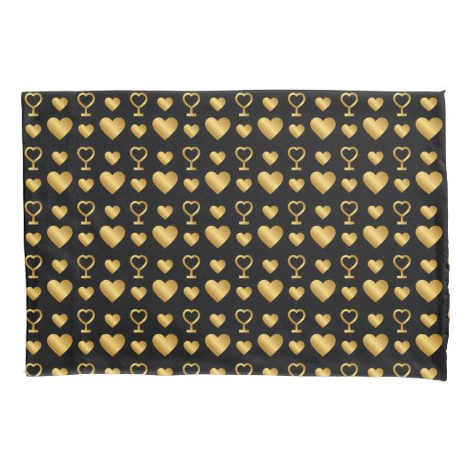 Luxury Black Gold Foil Hearts  枕カバー (正面)