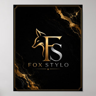 Luxury Black & Gold FoxStylo ロゴ ウォールアート – プレミアム