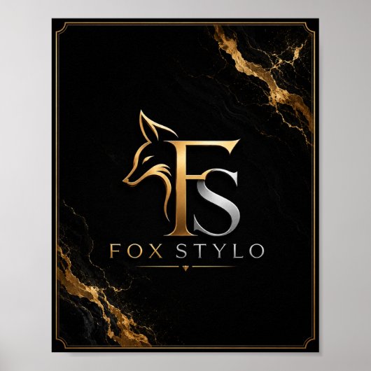 Luxury Black & Gold FoxStylo ロゴ ウォールアート – プレミアム (正面)