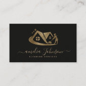 Luxury Black Gold Glitter House Cleaning Service   名刺 (正面)