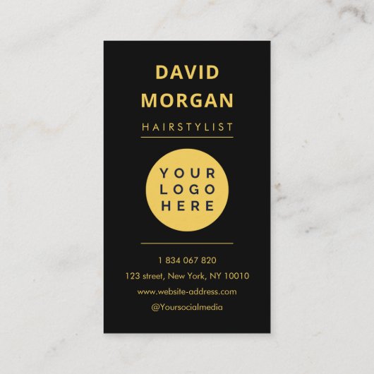 Luxury Black & Gold Hairstylist Scissors Logo 名刺 (裏面)