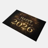 Luxury black gold happy new year welcome door mat ドアマット (アングル)