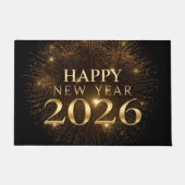 Luxury black gold happy new year welcome door mat ドアマット (正面)
