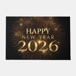Luxury black gold happy new year welcome door mat ドアマット